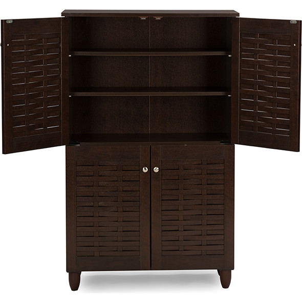 Baxton SC864574 B-Wenge Winda 4 Door Shoe Storage Cabinet in Dark